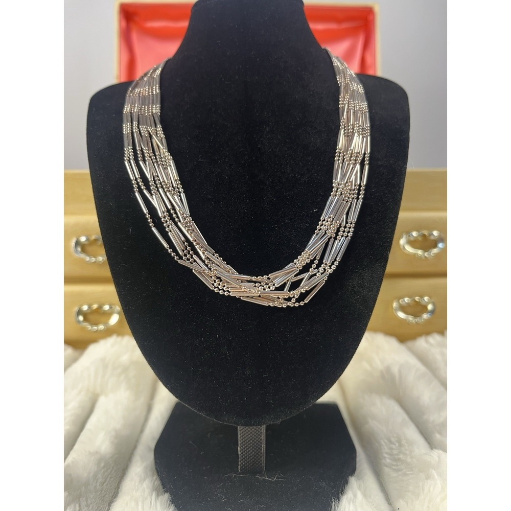 Multi-Strand Silver Women's Necklace - Elegant Layered Design